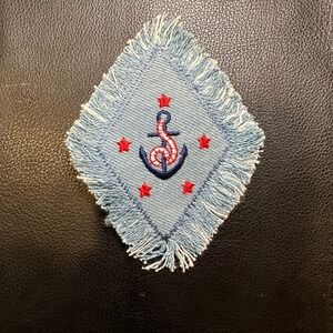Nautical Anchor Patch Denim Blue Red Stars‎ Embroidered Iron Applique DIY Craft